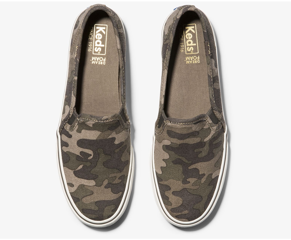 Slip Ons Keds Mujer Verde Oliva - Washable Double Decker Camo - 374-ZNQKDW